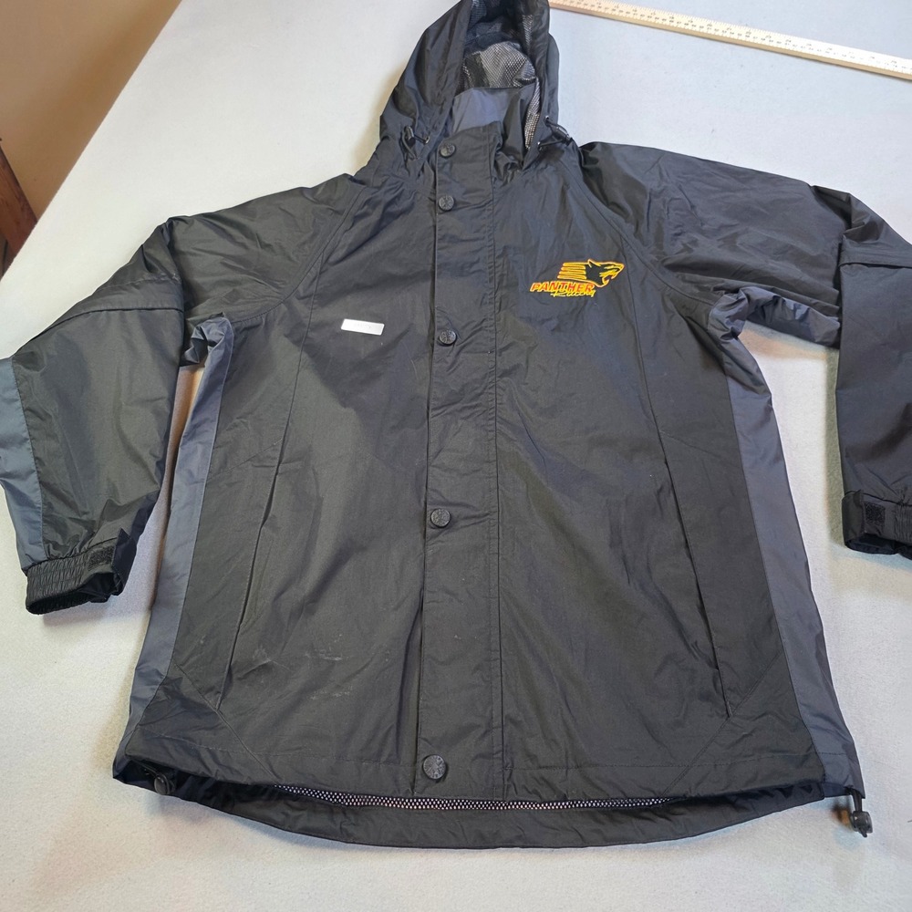 North End Panther Racing Jacket Mens Small Black Windbreaker Hooded Mesh Lined